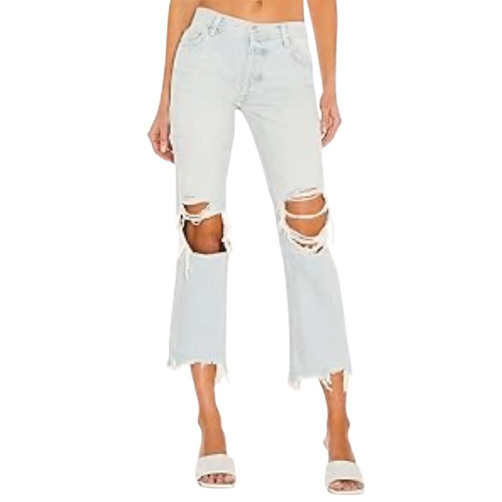 Free People We The Free Maggie Jeans Women's 25 Blue Distressed Mid-Rise Crop - Picture 2 of 16